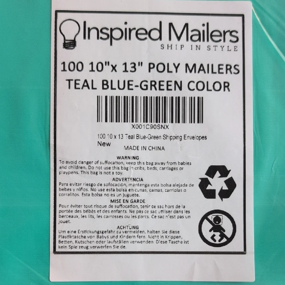 10 x 13‎ inch Teal Poly Mailers- 100